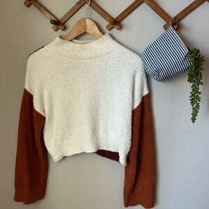 White and Brown Cropped Sweater